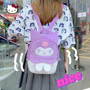 Hello Kitty Kuromi Karikatür Sırt Çantası Kawaii Büyük Kapasiteli Peluş Sırt Çantası Seyahat Taşınabilir saklama çantası omuzdan askili çanta Çok amaçlı