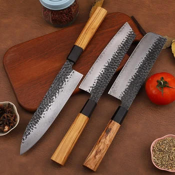 8 İnç şam çeliği Bıçak Narenciye Oive Ahşap Saplı Adanmış Şef Süper Keskin Pişirme Et Kesme EDC Bıçak