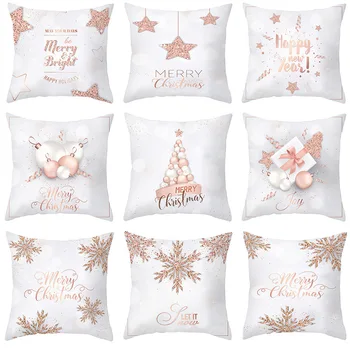Yeni Pembe ve Altın Noel Şeftali Kadife Yastık Kılıfı Tatil Ev Dekorasyon Yastık minder örtüsü cojines decorativos para sofá