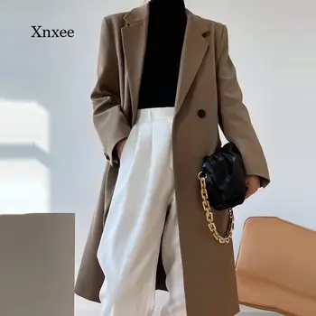 2021 Fransız Uzun Blazer Moda Bahar Sonbahar Takım Elbise Ceket Kadın Haki Rüzgarlık Ceket Ofis Resmi Kadın Kore Giysi