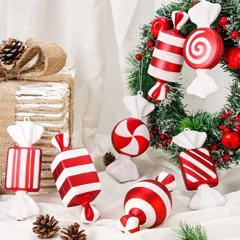 1 adet 15cm PVC Boyalı Şeker Kolye Noel Süslemeleri Kırmızı Ve Beyaz Boyalı Fotoğraf Sahne Parti Dekorasyon