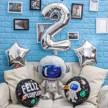 Outer space Tema Parti Balonları 2 1 40inch Gümüş Folyo Sayıda Balon Çocuk Çocukla Mutlu Doğum günü Partisi Dekor 3 lü Set 