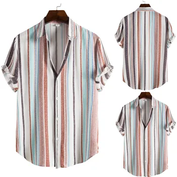 Baskılı tişört Casual Erkek Kollu Moda Kısa Gömlek Etnik Bluz Hawaiian Erkek Gömlek Mock Boyun Gömlek Erkekler