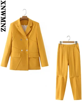 XNWMNZ Kadın bahar moda ön kapak cepler kruvaze blazer veya yüksek bel pantolon takım elbise iki parçalı ropa mujer verano 2022