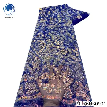 Yüksek kaliteli renkli boncuk nakış inci dantel 2022 afrika boncuk el yapımı dantel fransız pullu net dantel elbiseler için ML76N309