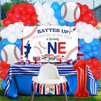Beyzbol 1st Doğum Günü Partisi Süslemeleri Bizim Çaylak Yıl Balon Garland Kiti Bir Yüksek Sandalye Afiş Çocuklar için 1st Doğum Günü