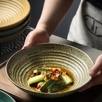 FANCİTY Japon retro seramik kase ramen kase ev yaratıcı nostaljik kase şehriye çorbası salata tabağı kase sebze yay dişli 
