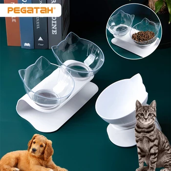 Pet çift kase 15 derece eğim Kaymaz kedi köpek kase koruma servikal omurga Köpek besleyici kedi maması eşyaları pet malzemeleri