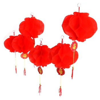 6 adet / grup Yeni Yıl 2020 Kağıt Fener Çin Festivali Kırmızı Fener Kolye Noel Süslemeleri Ev İçin Süsler Fenerler