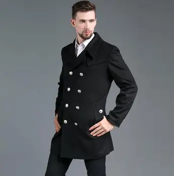 Siyah rahat yün ceket erkekler trençkotlar uzun kollu Kruvaze palto erkek kaşmir ceket kısa elbise moda ingiltere