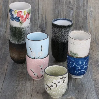 Japon Tarzı Seramik Çay Bardağı Yaratıcı El Boyalı Kiraz Çiçeği Teacups Porselen Retro Çin Kung Fu Su Kupa Drinkware