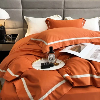 Düz Renk 100S Mısır Uzun elyaf Pamuk Otel tarz yatak takımı Seti Kraliçe Kral Nevresim çarşaf Yastık Shams Yatak Örtüsü
