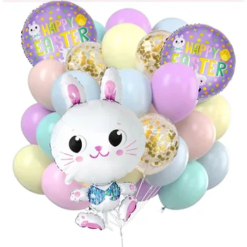 27 adet Paskalya Sevimli Tavşan Folyo Balonlar Konfeti Lateks Balonlar Çocuklar Doğum Günü Partisi Dekorasyon Malzemeleri Mutlu Paskalya Hediyeler 2023