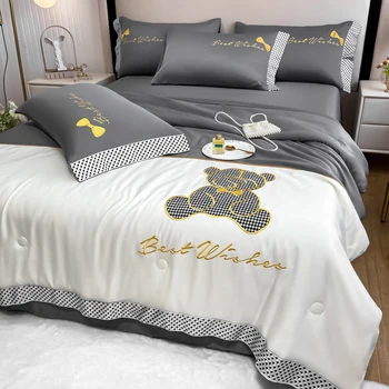 Yaz Yıkanmış Yorgan Katı Gri Beyaz Battaniye Yetişkin Çocuklar Klima Yorgan Yatak Örtüsü Yatak Örtüsü Yatak Ev Tekstili#/