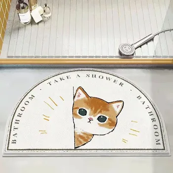 Karikatür Kedi Yarım daire Taklit Kaşmir kaymaz Banyo Yatak Odası Karşılama Halı Zemin Ayak Halı paspas Halı