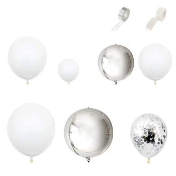 Beyaz Gümüş Balon Garland Kemer Seti - 125 Adet Maca Beyaz Gümüş konfeti balonları Ve Gümüş Balonlar