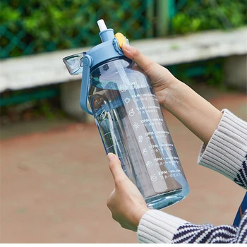 2000ml Büyük Kapasiteli Spor Su bardağı kadın spor su ısıtıcısı Erkek Açık alan kupası Dayanıklı Yaz Taşınabilir Saman Su şişesi