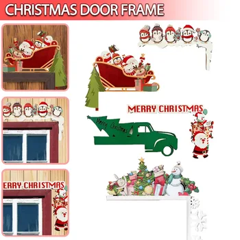 Noel Kapı Çerçevesi Dekorasyon Yaratıcı Noel Baba Geyik Kardan Adam Kapı Çerçevesi ahşap kapı Köşe İşareti Ev Pencere Süsleme