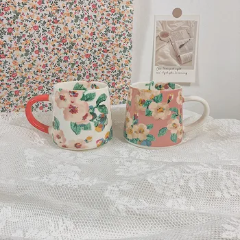 Cutelife İskandinav çiçekli seramik Kahve Kupa Bardak Drinkware Kahvaltı Içme Süt çay bardağı Eski Ev Dekoratif Çift Hediyeler Kupa