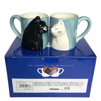 2 Adet Karikatür 3D Sevimli Kedi Çift Kahve Kupa 400 ML Yaratıcı Seramik Beyaz Süt Kahve Kupalar Çay Bardağı Arkadaşlar Sevgilisi Hediye