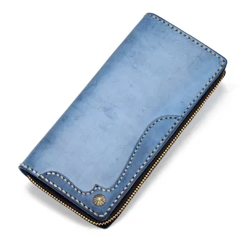 Ithal Misty Balmumu İnek deri cüzdan s Mavi Çanta Çantalar Kadın Erkek Uzun Debriyaj Sebze Tabaklanmış deri cüzdan kart tutucu