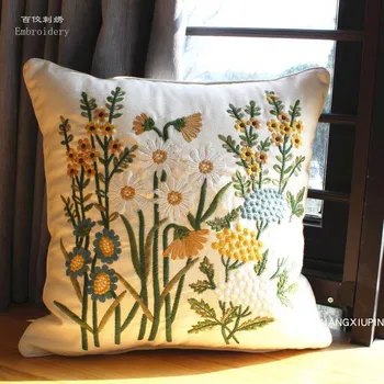 Işlemeli Avrupa Pastoral Çiçek minder örtüsü pamuk sandalye kanepe yastığı modern ev dekor Dikdörtgen yastık damla nakliye