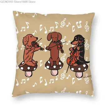 Lebendige Dackel Musiker String Trio Musik Hinweis Kissen Abdeckung Hause Dekorative Welpen Hund Liebhaber Tier Kissen Abdeckung