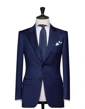 Erkekler ıçin yeni varış 2017 Smokin Smokin Yaka Doruğa Kraliyet Mavi Damat Düğün Balo Suits (ceket + Pantolon + kravat)