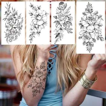 Büyük Şakayık Sahte Geçici Dövme Kadınlar İçin Yetişkin Zambak Çiçekler Dövmeler Sticker Papatya Sweatpea Su Geçirmez Dövmeler Vücut Eller Uyluk
