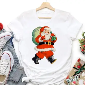 Merry Christmas Kadınlar Noel Baba Tatil Tshirt Yeni Yıl Trend Hediye Grafik T-Shirt Mutlu Moda Karikatür Üst Seyahat Tees