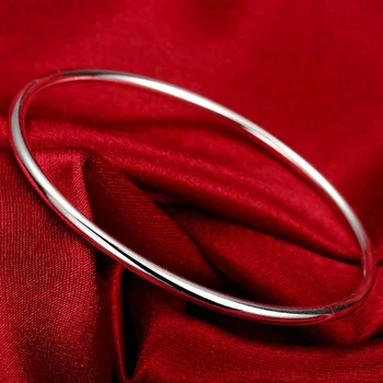 NUMBOWAN 925 Ayar Katı Gümüş Bilezik Moda Kişilik Basit Pürüzsüz Bilezik Kadınlar İçin Düğün Nişan Takı