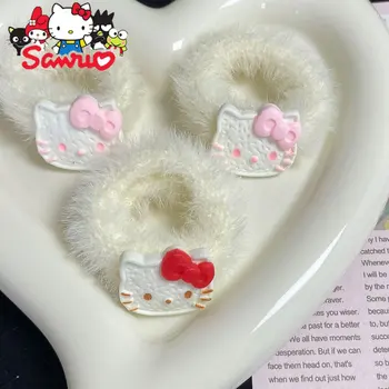 Sanrio Hello Kitty Karikatür Peluş Saç Döngü Japon Sevimli Saç Halat Deri Bant Elastik Saç Bantları Kauçuk Bağırsak Saç Döngü