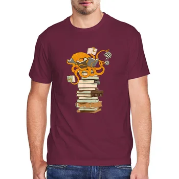 Okuma Ahtapot T-shirt Çay Kahve ve Kitaplar Kitap Sevgilisi Komik erkek gömleği Kısa Kollu Komik Unisex %100 % Pamuk kısa kollu tee