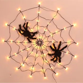 LED Sıcak Beyaz Turuncu Mor Örümcek Web ışıkları Örümcek, 8 Modları Light up Örümcek Ağı Cadılar Bayramı Süslemeleri Bahçe Yard Ev için