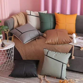 İskandinav PU deri yastık kılıfı 45x45cm Düz renk modern kanepe yastık Dekor minder örtüsü