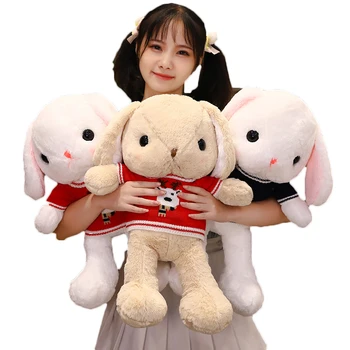 1 ADET Büyük Asılı Kulaklar Tavşanlar Kazak peluş oyuncaklar Sevimli Tavşan Bebek Dolması Yumuşak Hayvan Yastık çocuklar için doğum günü hediyesi Kız için