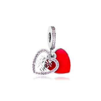Charms Bilezik Kolye için uygun 100 %925 Ayar Gümüş Takı Çift Mutluluk Kalp Asılı Dangle Boncuk Ücretsiz Kargo