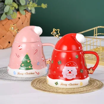 Yaratıcı Kawai Noel Ağacı Şekilli Seramik kapaklı kupa Noel Kupa Kız Torunu Sevimli su kupası Yeni Yıl Hediyesi