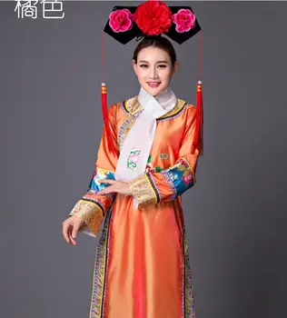 Mançu Prenses Robe Saray Çin Qing Hanedanı şapka İle Oryantal Gege Elbise Kadın Sahne