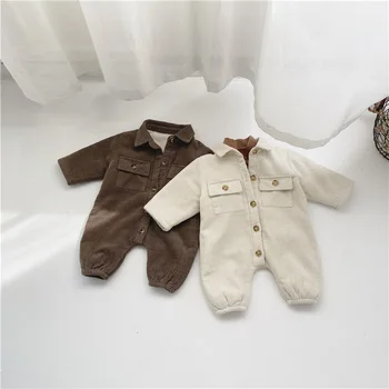 INS Yeni Bebek Çift Katmanlı Polar Astarlı Tulum Bebek Erkek Kalınlaşmış Giysileri Dış Giyim Toddler Romper Ceket Kış Giysileri