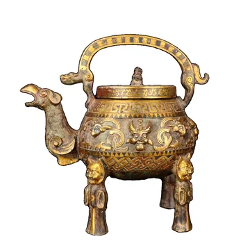 MOZART Han hanedanı bronz altın Phoenix kafa kaldırma ışın Pot 34 Cm yüksek Çin geleneksel tarzı Antika güzel sanatlar hediyeler el sanatları