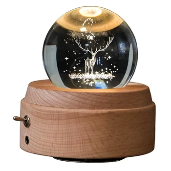 3D Kristal top müzik kutusu Geyik aydınlık Dönen müzik kutusu projeksiyon led ışık