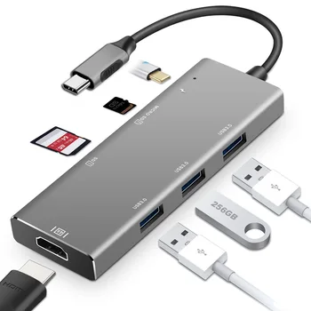 USB C HUB Tipi C HDMI uyumlu USB 3.0 Adaptörü 7 in 1 Tip C HUB Dock MacBook Pro Hava için USB C Splitter