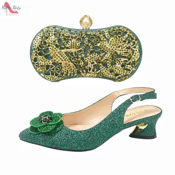 Klasik Tarzı Yeni Gelenler Nijeryalı Kadın Ayakkabı ve Çanta eşleşen çanta seti Yeşil Renk Yüksek Kaliteli Pompalar Düğün için