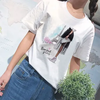 Yeni Kadın T-shirt Eğlence Moda Streetwear Baskılı Gömlek Yaz Üst Yeni İnce Kesit T Shirt Harajuku Boniong Paris