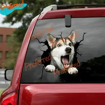 3d Köpek Kafası Çatlak vinil Araba Sticker Vinil Pvc Araba için Uygun pencere camı Kişilik Erha Araba dekorasyon çıkartması