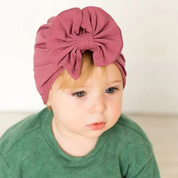 Güzel Büyük Yay Bebek Şapka Yumuşak Bebek Kız Şapka Türban Bebek Yürüyor Yenidoğan Bebek Kap Kaput Düz Renk Pamuk Headwraps