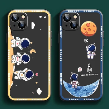 Güzel Astronot Telefon Kılıfı İçin Apple iPhone 13 12 11 Pro 12 13 Mini X XR XS Max SE 6 6s 7 8 Artı Coque Geri Sıvı Silikon