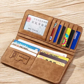 Yeni erkek cüzdanları Retro Uzun Buzlu deri cüzdan İki Kat Çok Fonksiyonlu Cüzdan Yüksek Kapasiteli Çok kart tutucu Erkek el çantası